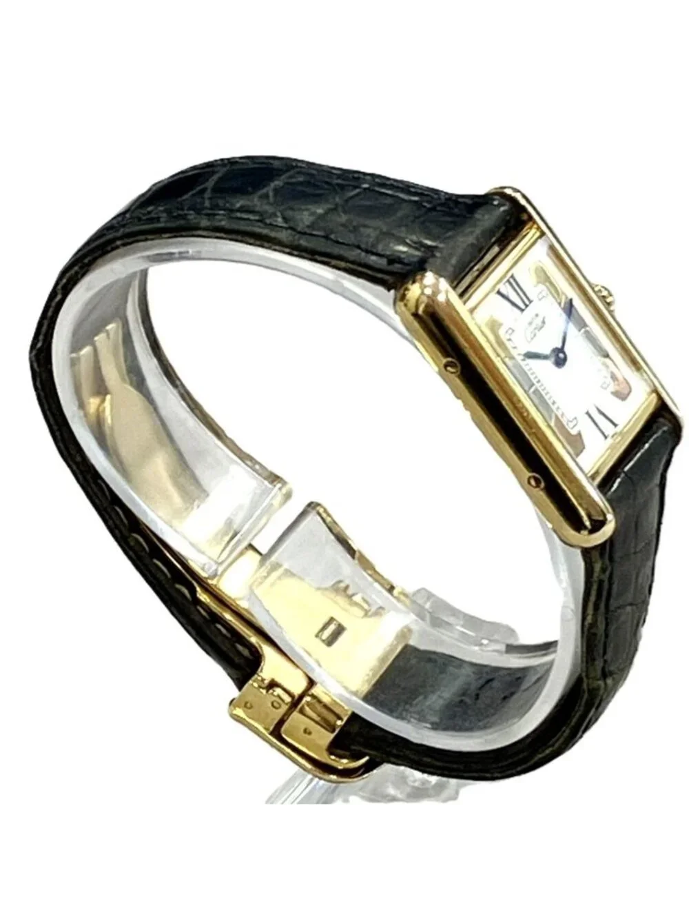 Cartier Must Tank SM Vermeil Watch Gross Weight Leather Quartz White Dial
